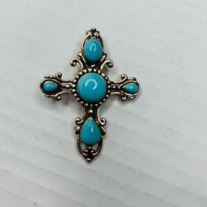 SALLY C. TREASURES Sterling Silver Turquoise Cross Pendant